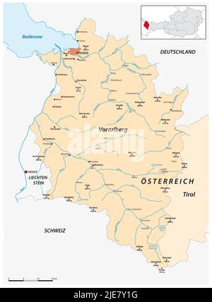 Mappa vettoriale dello stato federale austriaco di Vorarlberg in tedesco Foto Stock