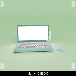 3D rendering di mouse e laptop isolato su sfondo pastello, 3D sfondo minimo scena Foto Stock
