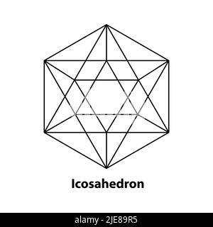 Disegno a linee di icosahedron, geometria sacra, solido platonico, logo, illustrazione vettoriale Illustrazione Vettoriale