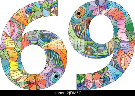Sessantanove numeri isolato Zentangle illustrazione per la decorazione Illustrazione Vettoriale
