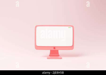 Desktop minimal con mockup schermo vuoto, schermo vuoto per il testo e concetto di sostituzione logo. 3d illustrazione. Foto Stock