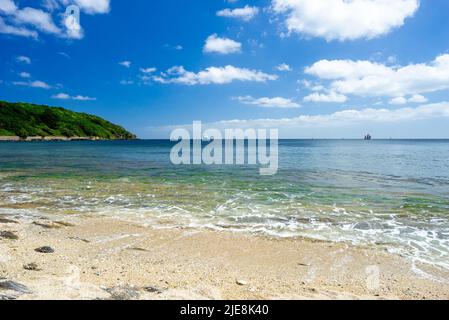 A Castle Beach Falmouth con Pendennis Point sullo sfondo Cornwall Inghilterra UK Foto Stock