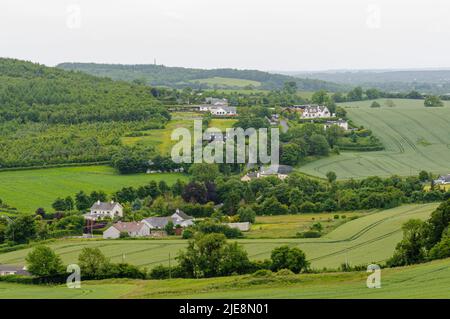 Vista dalla Rocca di Dunamase, un forte difensivo della collina del 9th secolo, Irlanda. Foto Stock