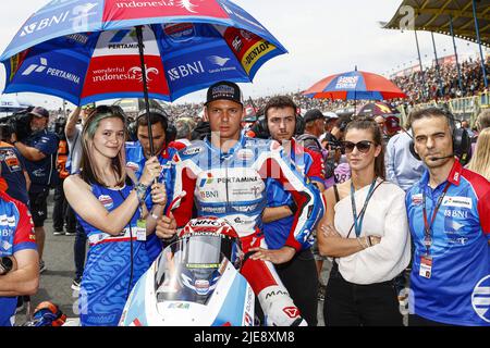 2022-06-26 12:10:38 ASSEN - Bo Bendsneyder (NED) sul suo Kalex in azione durante la finale Moto2 il 26 giugno 2022 al circuito TT di Assen, Paesi Bassi. ANP VINCENT JANNINK olanda OUT - belgio OUT Foto Stock