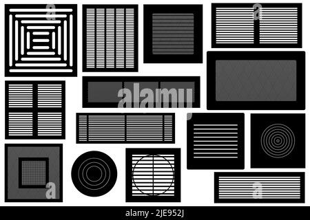 Raccolta di diverse griglie di ventilazione isolate su bianco Foto Stock