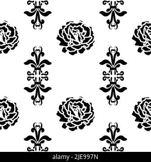 Motivi senza cuciture in stile vittoriano. Disegno vettoriale di vintage pattern in bianco e nero. Ornamento floreale. Illustrazione Vettoriale