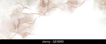 Astratto fluido arte pittura sfondo con alcol inchiostro tecnica marrone e oro glitter Illustrazione Vettoriale