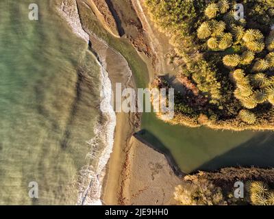 Preveli Palm Beach a Rethymno, Creta una delle migliori isole greche berache non scoperto. Foto Stock