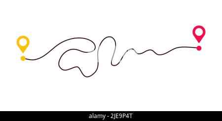 Modo complicato e percorso semplice dal punto A al B. piani e caos della vita reale semplificando. Linea tratteggiata curva. Illustrazione vettoriale Illustrazione Vettoriale