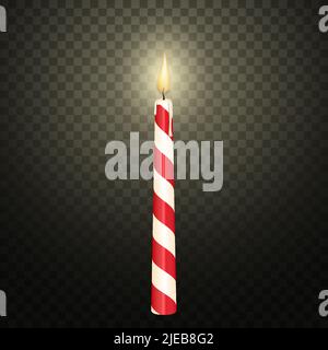 Candela di cera di paraffina che brucia con illustrazione del vettore di fiamma. Vettore realistico 3D isolato su sfondo trasparente Illustrazione Vettoriale