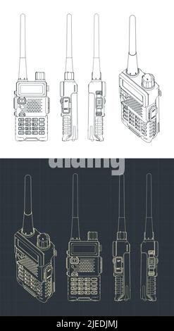 Illustrazioni vettoriali stilizzate di progetti di walkie-talkie Illustrazione Vettoriale