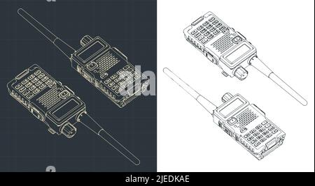 Illustrazioni vettoriali stilizzate di progetti isometrici di walkie-talkie Illustrazione Vettoriale