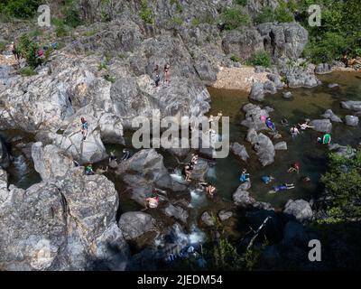 Persone al Johnson's Shut-Ins state Park Foto Stock