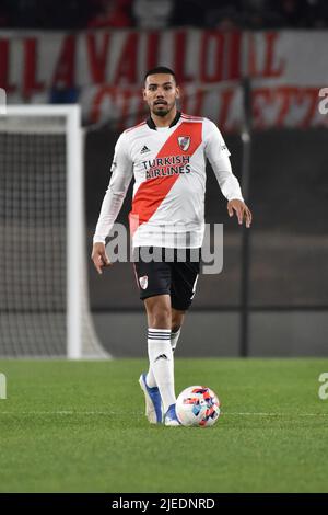 Buenos Aires, Arg - Giugno 27. David Martínez di River Plate durante una partita Liga de FP tra il fiume e Lanús all'Estadio Monumental. Foto Stock