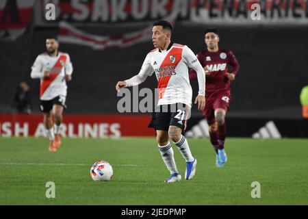 Buenos Aires, Arg - Giugno 27. Esequiel Barco di River Plate durante una partita Liga de FP tra il fiume e Lanús all'Estadio Monumental. Foto Stock