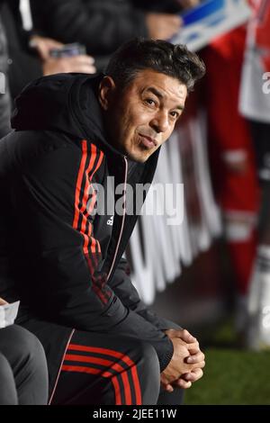 Marcelo Gallardo, direttore del River Plate durante una partita Liga Copa Libertadores tra il fiume e Alianza Lima all'Estadio Monumental. Foto Stock