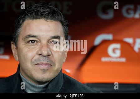 Marcelo Gallardo, direttore del River Plate durante una partita della Copa Libertadores tra il fiume e il Colo all'Estadio Monumental. Foto Stock