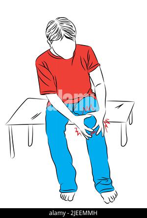 Uomo con problemi alle articolazioni del ginocchio Tendon doloroso, gonfiore osteoartrite degli anziani o esercizio fisico, illustrazione vettoriale Illustrazione Vettoriale