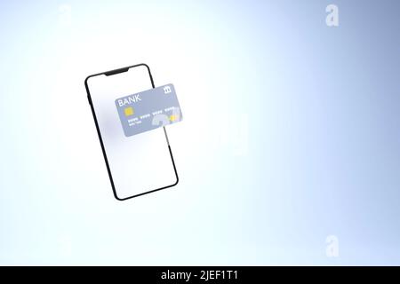 Smartphone con schermo vuoto e carta di credito, rendering 3D Foto Stock