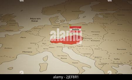 3D illustrazione della bandiera e della mappa isometrica dell'Austria. Foto Stock