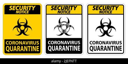 Avviso di sicurezza Coronavirus quarantena Firma isolare su sfondo bianco,Illustrazione vettore EPS.10 Illustrazione Vettoriale