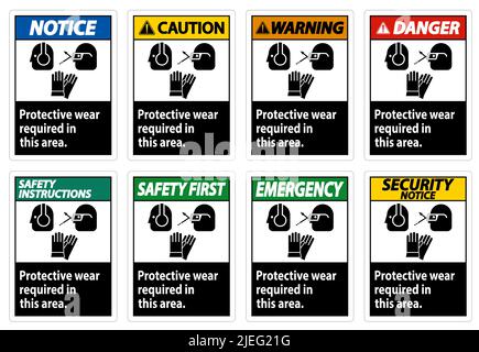 Indossare i dispositivi di protezione in quest'area con i simboli DPI Illustrazione Vettoriale
