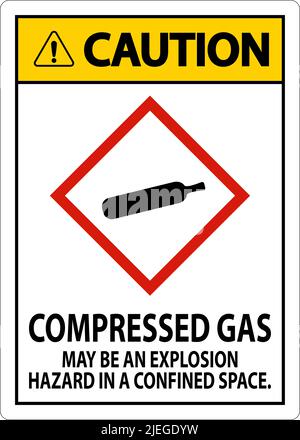 Attenzione: Segnale GHS gas compresso su sfondo bianco Illustrazione Vettoriale