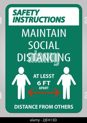Istruzioni di sicurezza mantenere Social Distancing almeno 6 ft Sign on White background,Vector Illustration EPS.10 Illustrazione Vettoriale