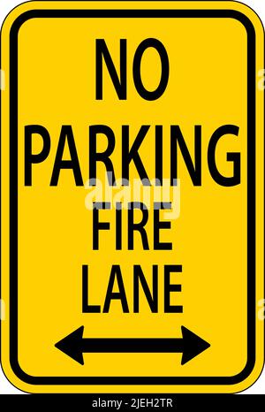 No Parking Fire Lane Double Arrow Sign on White background Illustrazione Vettoriale