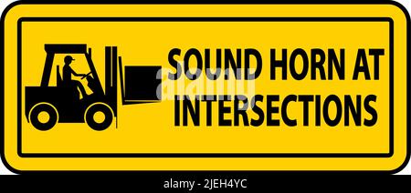 Sound Horn alle intersezioni etichetta Sign on White background Illustrazione Vettoriale