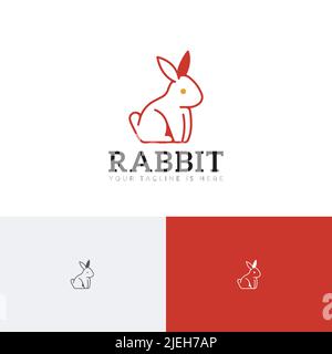 Logo Bunny Rabbit Sit Simple Animal Line Illustrazione Vettoriale