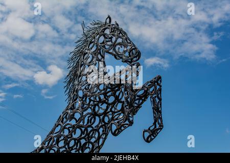 Sculture in metallo che si basano presso la British Iron Works di Oswestry Shropshire. Ci sono leoni, tigri, elefanti, pavoni, zebre ecc ecc Foto Stock