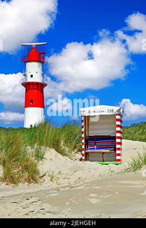 Insel Borkum-Elektrischer Leuchtturm, Ostfriesische Inseln, Strandkorb, Strand, Leuchttürme, Foto Stock