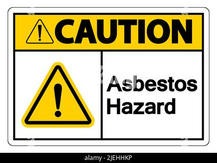 Attenzione simbolo di rischio di amianto su sfondo bianco Illustrazione Vettoriale