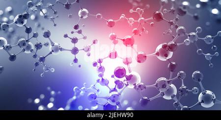 Illustrazione della molecola 3D. Tecnologia Hi Tech nel campo dell'ingegneria genetica. Innovazione scientifica nella sintesi molecolare. Sfondo futuristico Foto Stock