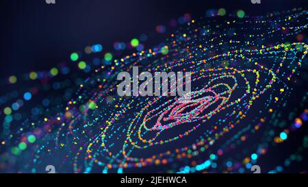 Big data, campo digitale, sistemi di comunicazione wireless. Tecnologie aziendali e digitali. Flusso di dati in un sistema sicuro. Analisi e strategia Foto Stock