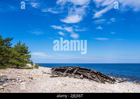 Naufragio storico sulla costa del Mar Baltico sull'isola di Öland in Svezia. Foto Stock