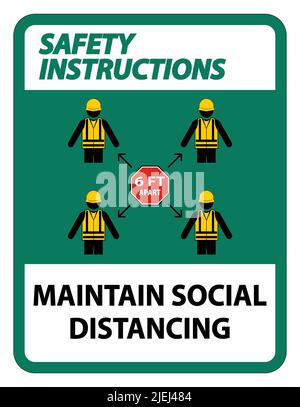 Istruzioni di sicurezza mantenere sociale distanziamento, rimanere 6ft segno di distanza, coronavirus COVID-19 segno isolare su sfondo bianco, illustrazione vettoriale EPS.10 Illustrazione Vettoriale