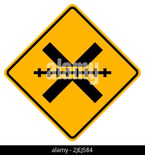 Segnali di avvertimento Railway Level Crossing su sfondo bianco Illustrazione Vettoriale