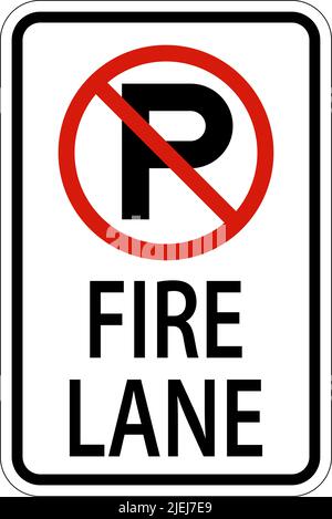 No Parking Fire Lane Sign on White background Illustrazione Vettoriale