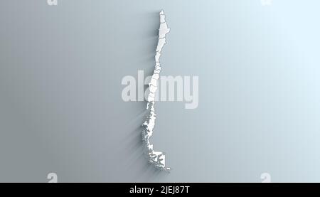 Mappa geografica politica del Cile con regioni con ombre Foto Stock