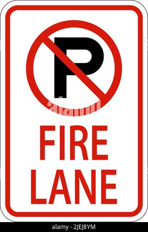 No Parking Fire Lane Sign on White background Illustrazione Vettoriale