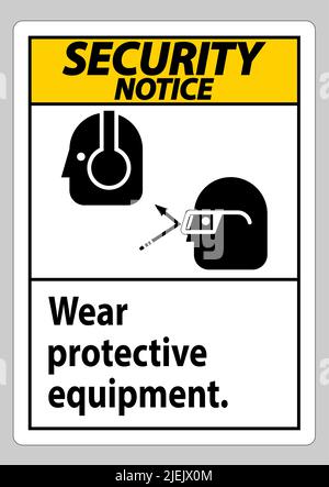 Avviso di sicurezza Firma indossare dispositivi di protezione con occhiali e grafica di occhiali Illustrazione Vettoriale