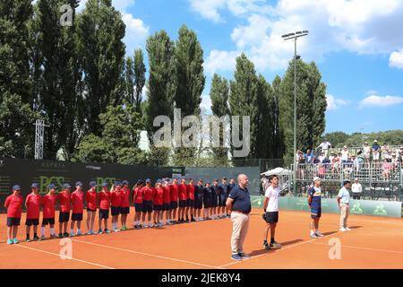 Milano, Italia. 26th giugno 2022. Italia, Milano, 26 2022 giugno: Presentazione finale durante la partita di tennis FEDERICO CORIA (ARG) vs FRANCESCO PASSARO (ITA) finale ATP Challenger Milano all'Aspria Harbour Club (Foto di Fabrizio Andrea Bertani/Pacific Press/Sipa USA) Credit: Sipa USA/Alamy Live News Foto Stock