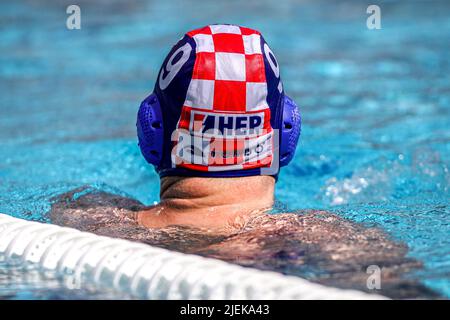 BUDAPEST, UNGHERIA - GIUGNO 27: Jerko Marinic Kragic di Croazia durante i campionati mondiali FINA Budapest 2022 1/8 Finals match tra Georgia e Croazia il 27 Giugno 2022 a Budapest, Ungheria (Foto di Albert ten Hove/Orange Pictures) Foto Stock