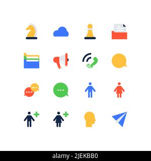 Messaggeri e comunicazione - insieme di icone di stile di disegno piatto Illustrazione Vettoriale