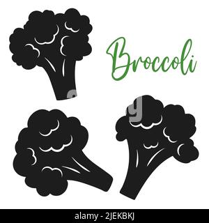 Broccoli florets silhouette set vettore isolato illustrazione Illustrazione Vettoriale