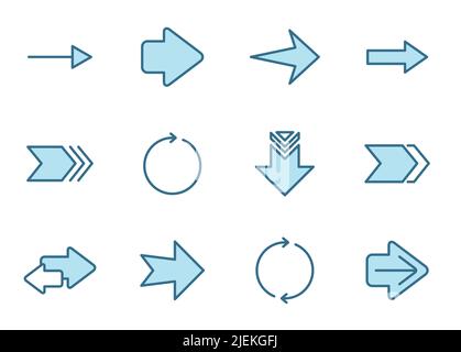 L'icona della linea delle frecce è impostata in due colori isolati su sfondo bianco. Illustrazione Vettoriale