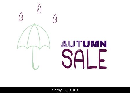 Umbrellaand goccia d'acqua. Illustrazione del vettore delle icone. Design colorato disegnato a mano. Concetto di sicurezza per la protezione dalla pioggia. Simbolo grafico isolato. Sfondo bianco. Insegna d'arte autunnale. Messaggio buono vendita Illustrazione Vettoriale
