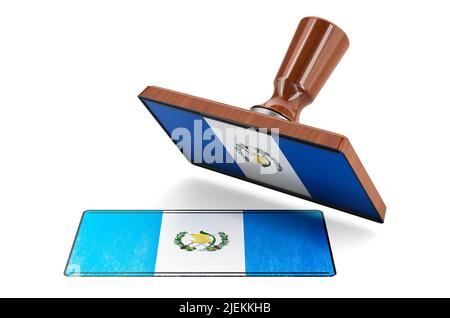 Stamper in legno, sigillo con bandiera del Guatemala, 3D rendering isolato su sfondo bianco Foto Stock